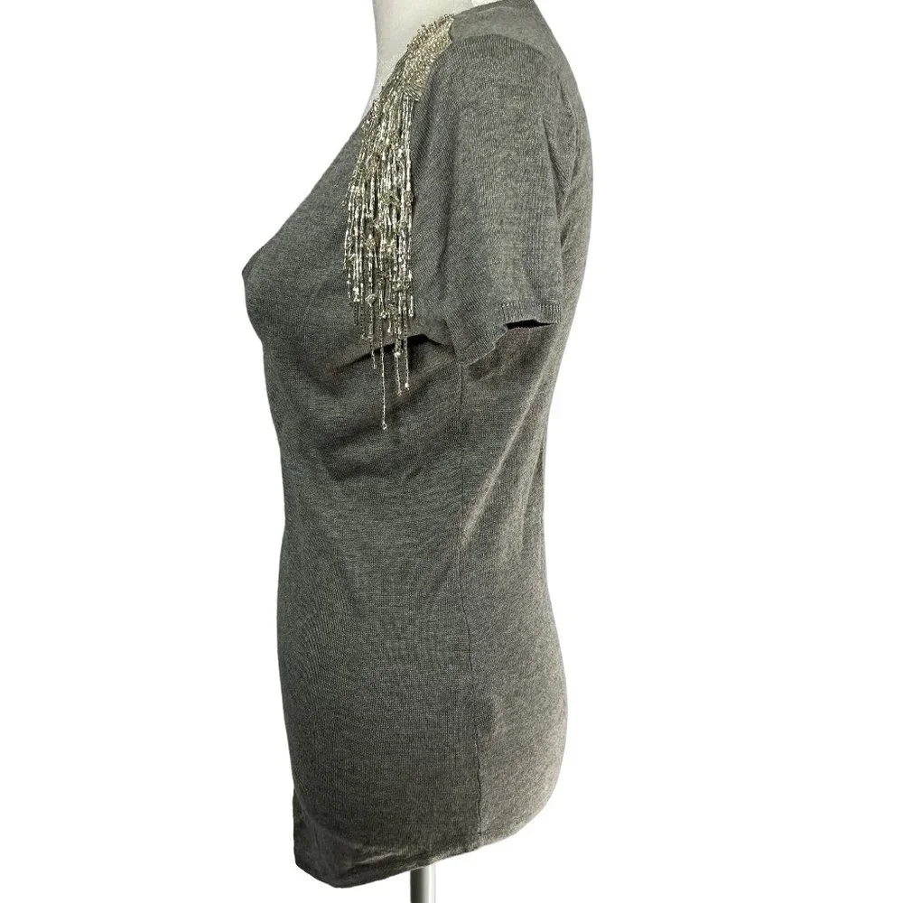 Magaschoni Silk & Cashmere Gray Short Sleeve V-Neck Sweater Sz S